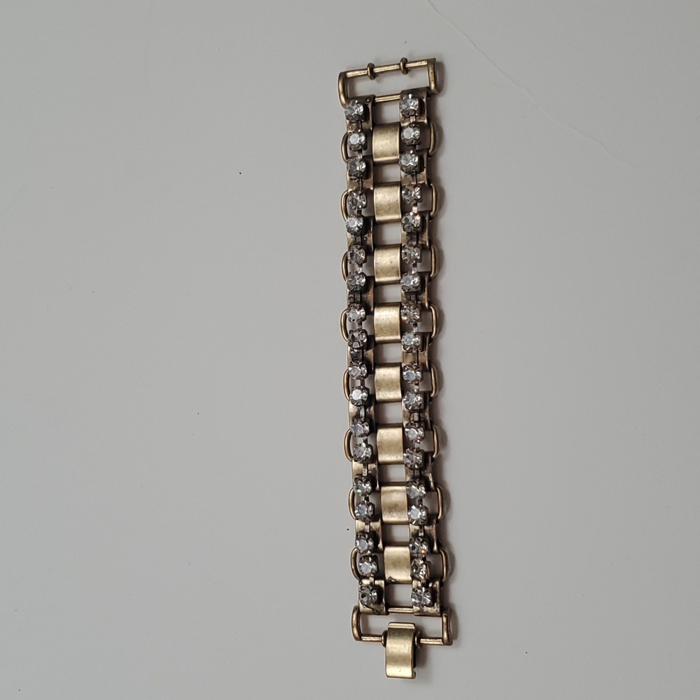 J. Crew Brass and Rhinestone Chain Link Bracelet